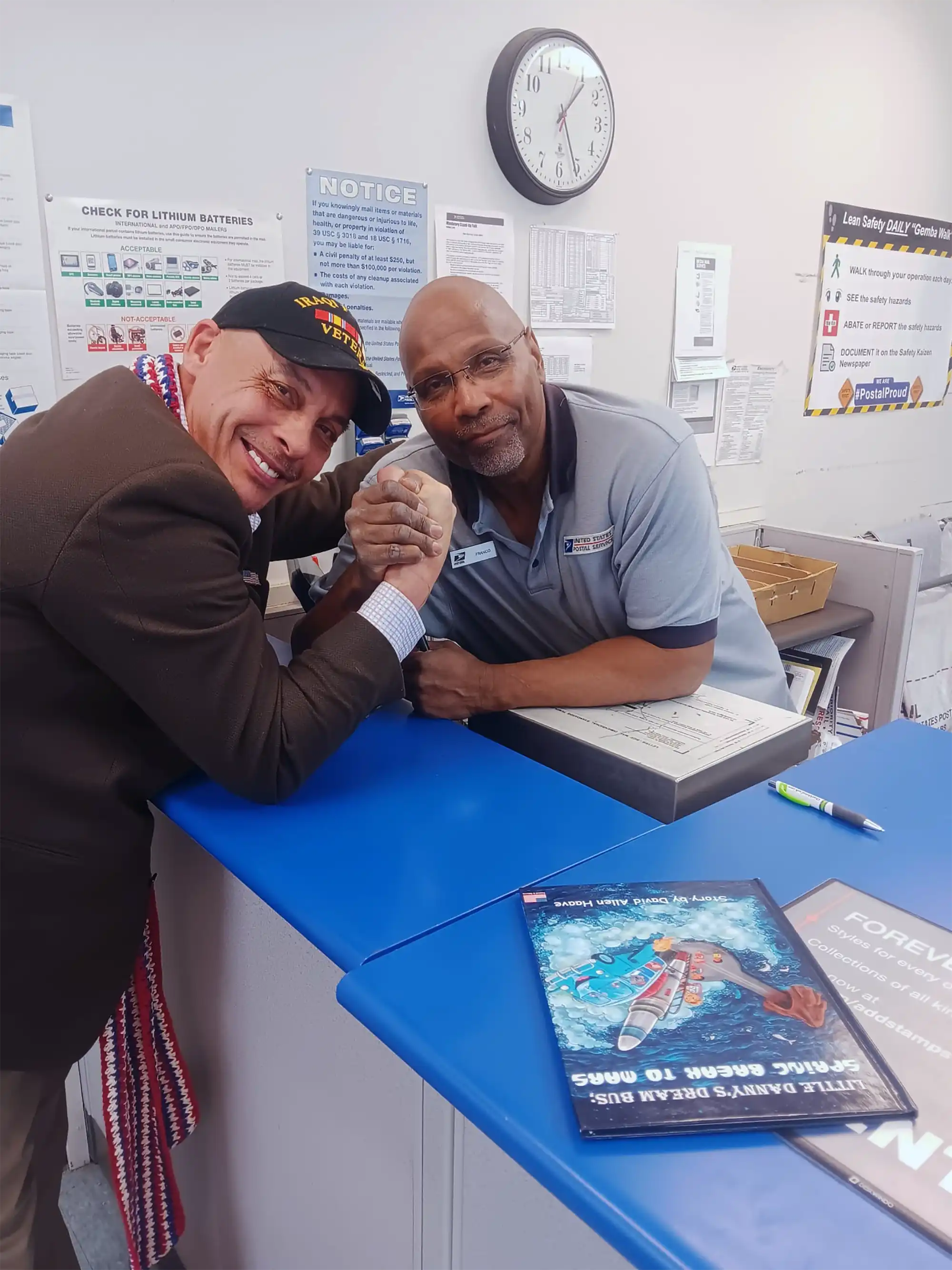 At the USPS, author David Haave sends out books with a fellow Veteran, St. Robert, MO, USA.